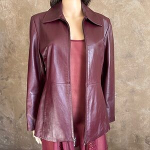 JLC Women's Burgundy Genuine Leather Jacket Sz S Y2K Leather Jacket 2000s